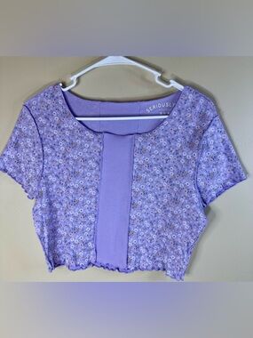 💜Aeropostale Lilac Floral Panel Crop Top - Feminine Coquette Girl Vibes